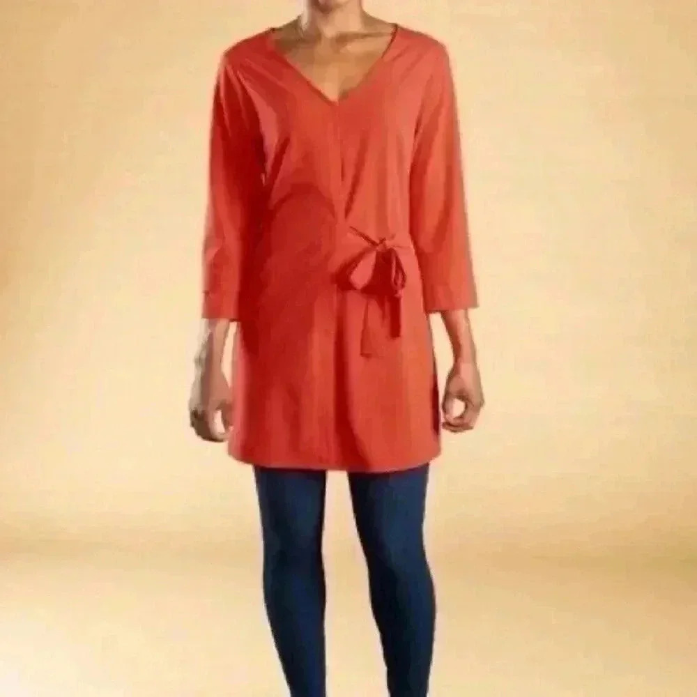 Betabrand cool touch Tunic tie waist Dress Red Orange Large